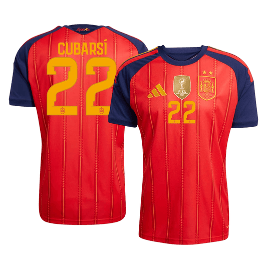 Tricouri Fotbal Spania CUBARSÍ #22 Acasă Cupa Mondială 2026 Champion Edition - Premium