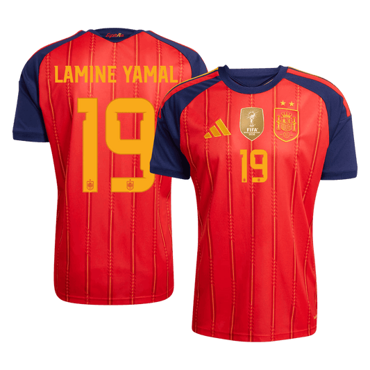 Tricouri Fotbal Spania LAMINE YAMAL #19 Acasă Cupa Mondială 2026 Champion Edition - Premium