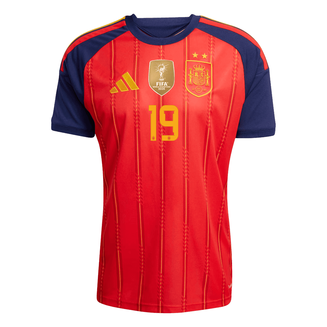 Tricouri Fotbal Spania LAMINE YAMAL #19 Acasă Cupa Mondială 2026 Champion Edition - Premium